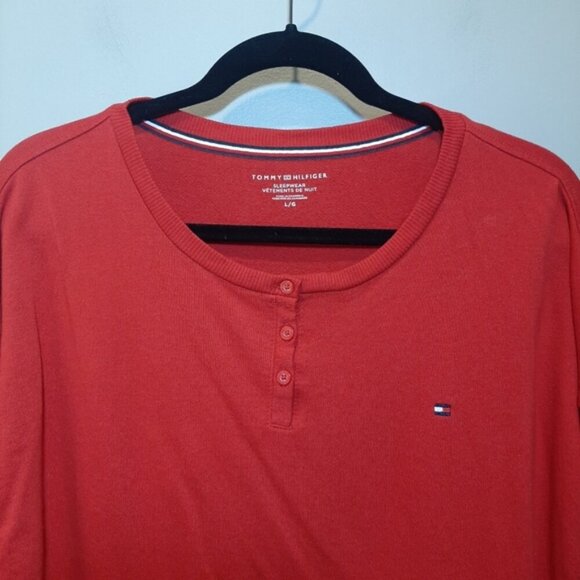 3/$20 Tommy Hilfiger Sleepwear Henley Top Long Sleeve Pajama Primary Red Slouchy - Picture 2 of 8